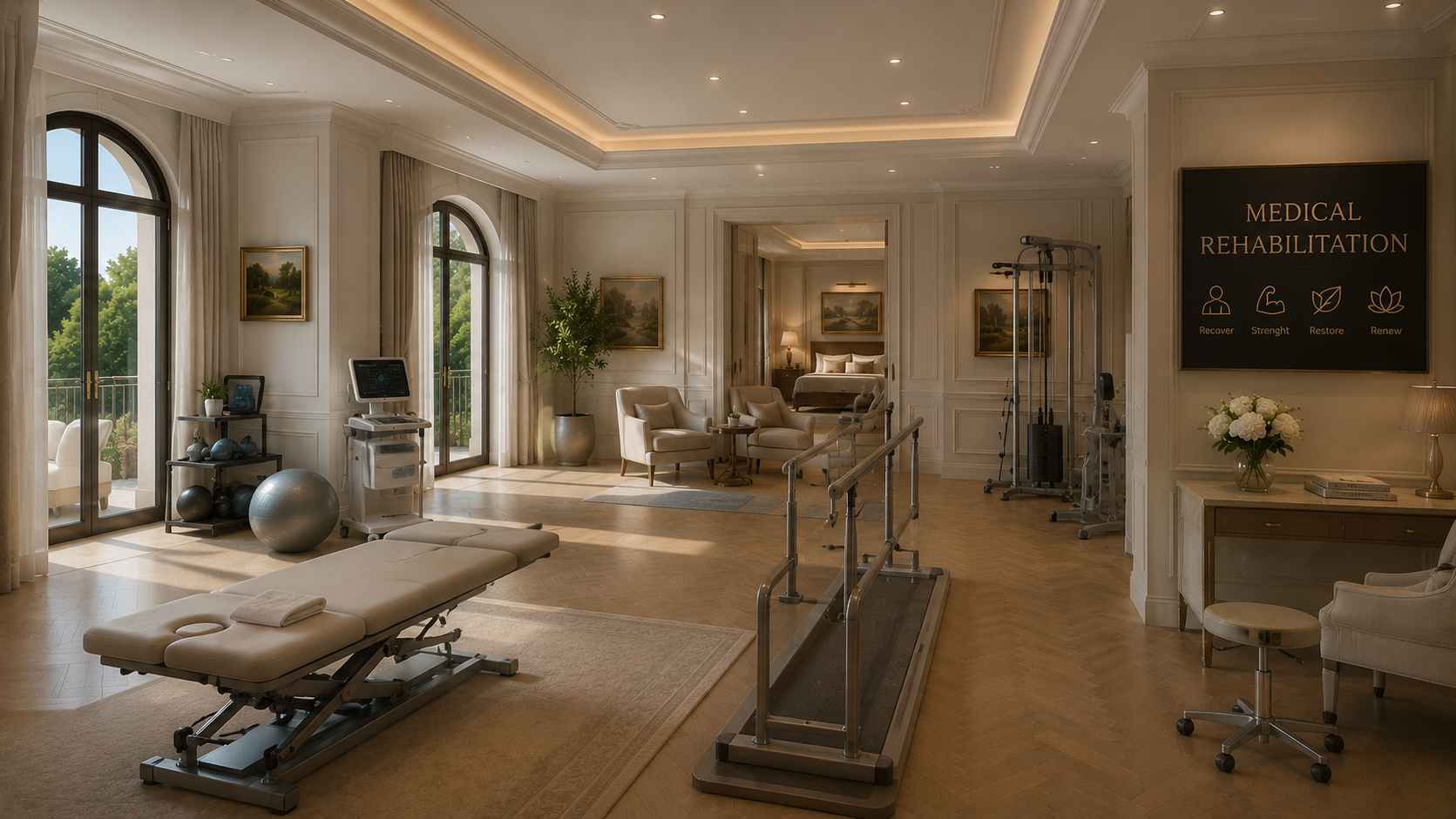 Medical rehabilitation sanctuary combining advanced therapies, personalized recovery programs, geothermal wellness, and holistic care within an exclusive environment dedicated to restoring strength, mobility, vitality, and long-term wellbeing.